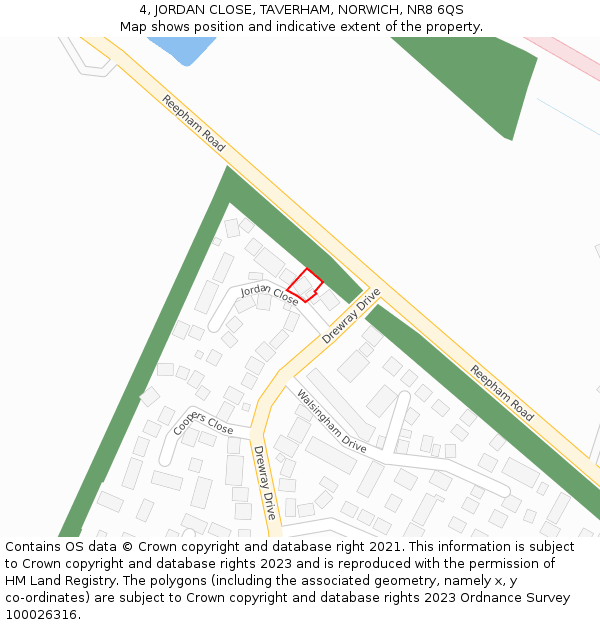 4, JORDAN CLOSE, TAVERHAM, NORWICH, NR8 6QS: Location map and indicative extent of plot