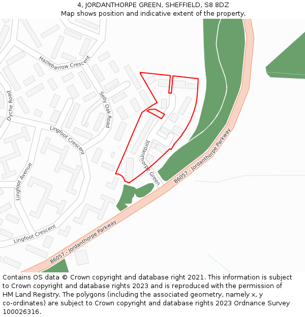 4, JORDANTHORPE GREEN, SHEFFIELD, S8 8DZ: Location map and indicative extent of plot