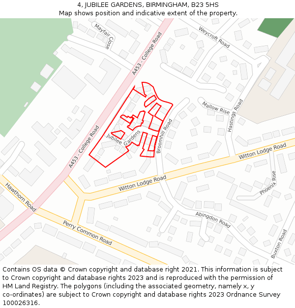 4, JUBILEE GARDENS, BIRMINGHAM, B23 5HS: Location map and indicative extent of plot