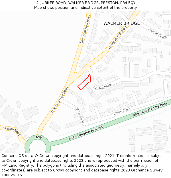 4, JUBILEE ROAD, WALMER BRIDGE, PRESTON, PR4 5QY: Location map and indicative extent of plot
