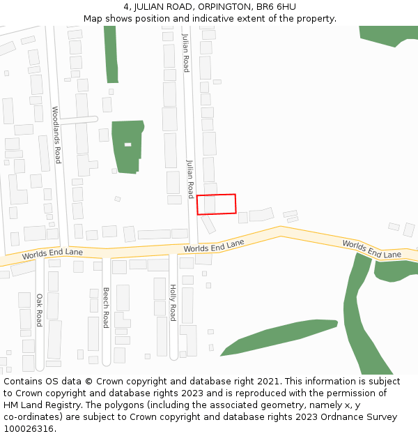 4, JULIAN ROAD, ORPINGTON, BR6 6HU: Location map and indicative extent of plot