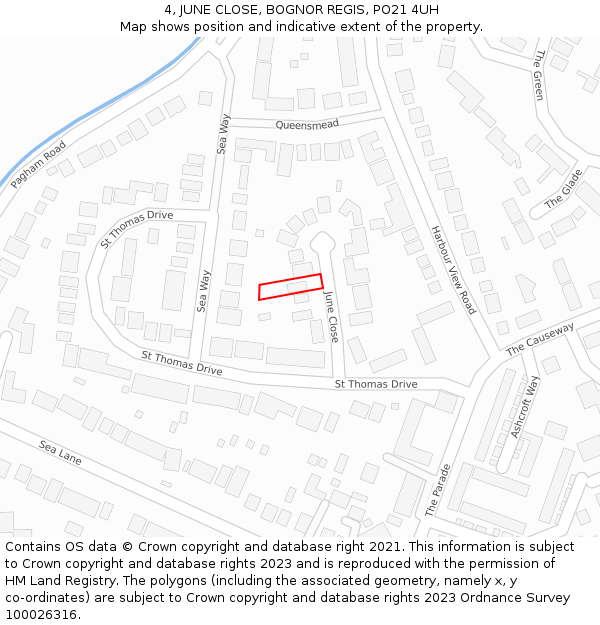 4, JUNE CLOSE, BOGNOR REGIS, PO21 4UH: Location map and indicative extent of plot