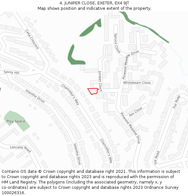 4, JUNIPER CLOSE, EXETER, EX4 9JT: Location map and indicative extent of plot