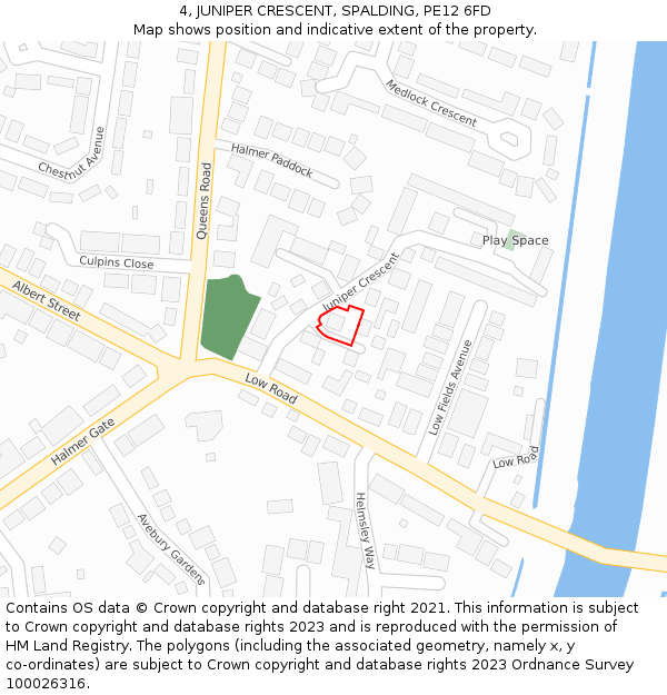 4, JUNIPER CRESCENT, SPALDING, PE12 6FD: Location map and indicative extent of plot