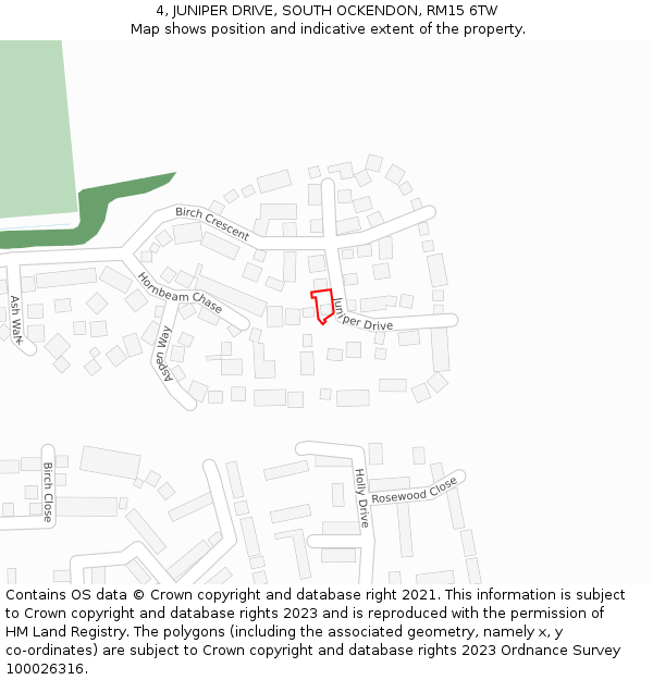 4, JUNIPER DRIVE, SOUTH OCKENDON, RM15 6TW: Location map and indicative extent of plot