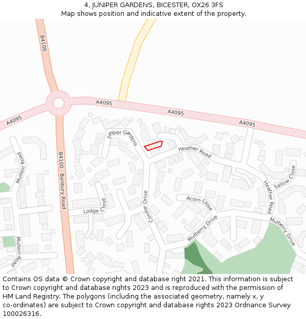 4, JUNIPER GARDENS, BICESTER, OX26 3FS: Location map and indicative extent of plot