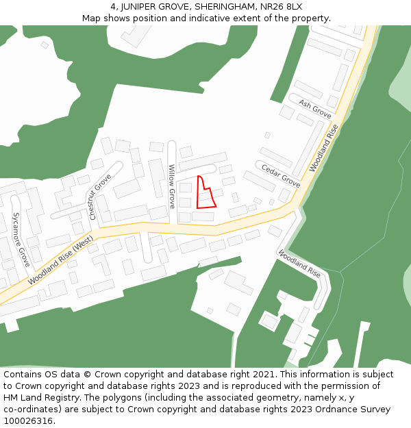 4, JUNIPER GROVE, SHERINGHAM, NR26 8LX: Location map and indicative extent of plot