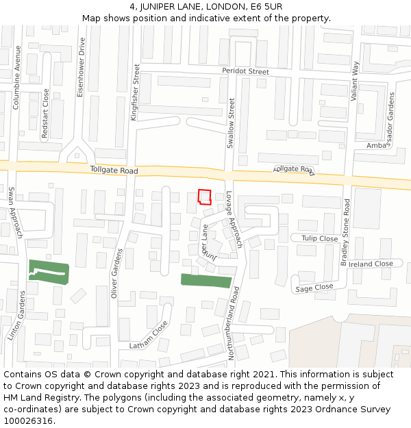 4, JUNIPER LANE, LONDON, E6 5UR: Location map and indicative extent of plot
