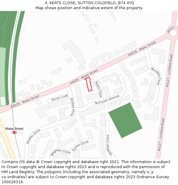 4, KEATS CLOSE, SUTTON COLDFIELD, B74 4YQ: Location map and indicative extent of plot