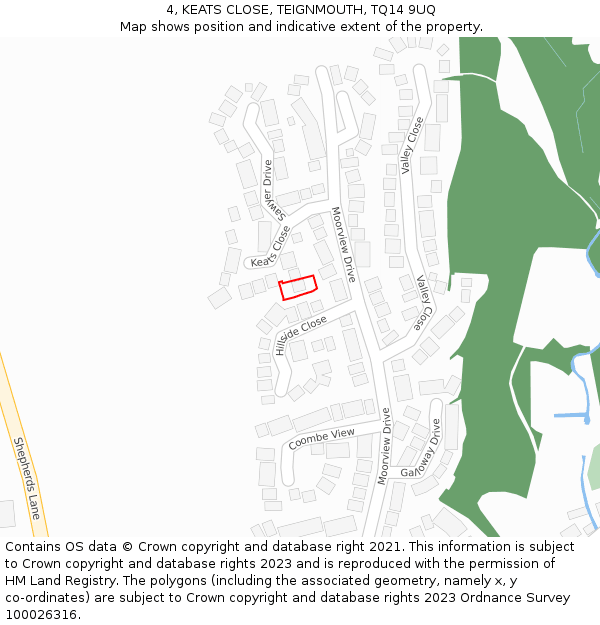 4, KEATS CLOSE, TEIGNMOUTH, TQ14 9UQ: Location map and indicative extent of plot