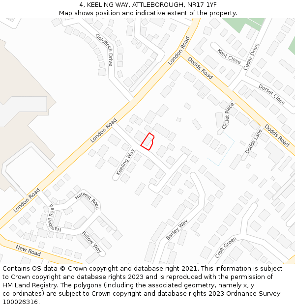 4, KEELING WAY, ATTLEBOROUGH, NR17 1YF: Location map and indicative extent of plot