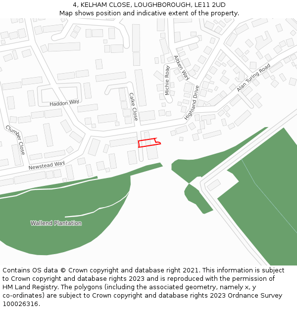 4, KELHAM CLOSE, LOUGHBOROUGH, LE11 2UD: Location map and indicative extent of plot