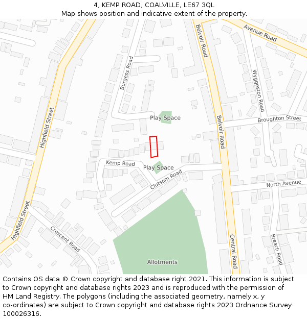 4, KEMP ROAD, COALVILLE, LE67 3QL: Location map and indicative extent of plot