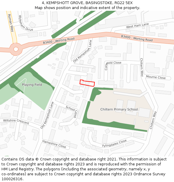 4, KEMPSHOTT GROVE, BASINGSTOKE, RG22 5EX: Location map and indicative extent of plot