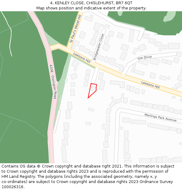 4, KENLEY CLOSE, CHISLEHURST, BR7 6QT: Location map and indicative extent of plot
