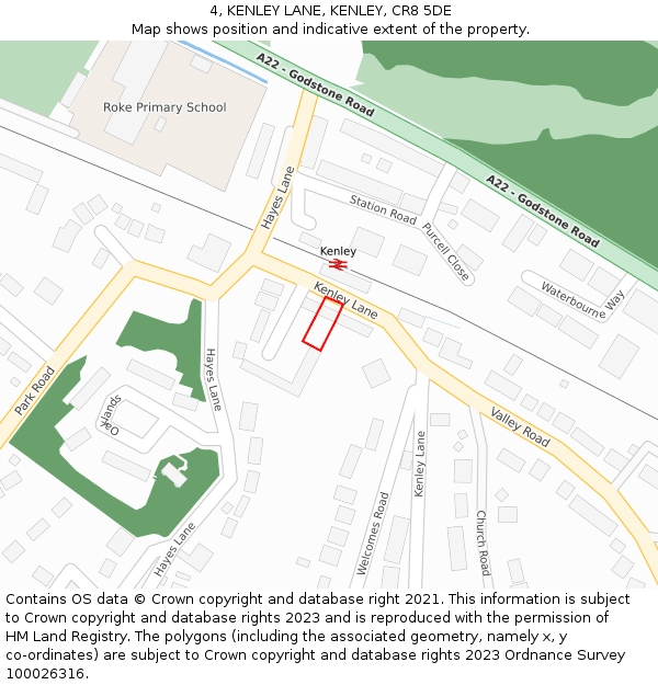 4, KENLEY LANE, KENLEY, CR8 5DE: Location map and indicative extent of plot