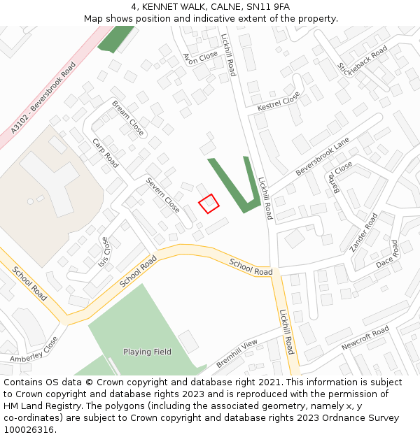 4, KENNET WALK, CALNE, SN11 9FA: Location map and indicative extent of plot