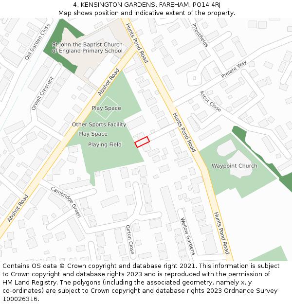 4, KENSINGTON GARDENS, FAREHAM, PO14 4RJ: Location map and indicative extent of plot