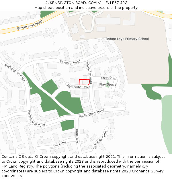 4, KENSINGTON ROAD, COALVILLE, LE67 4PG: Location map and indicative extent of plot