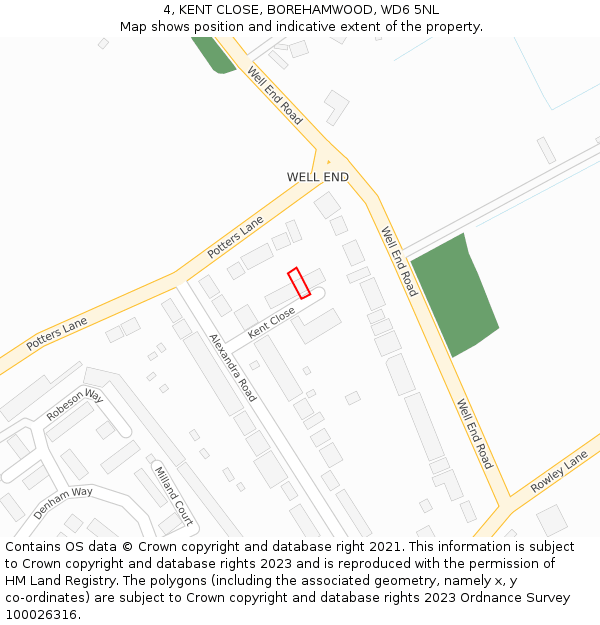 4, KENT CLOSE, BOREHAMWOOD, WD6 5NL: Location map and indicative extent of plot