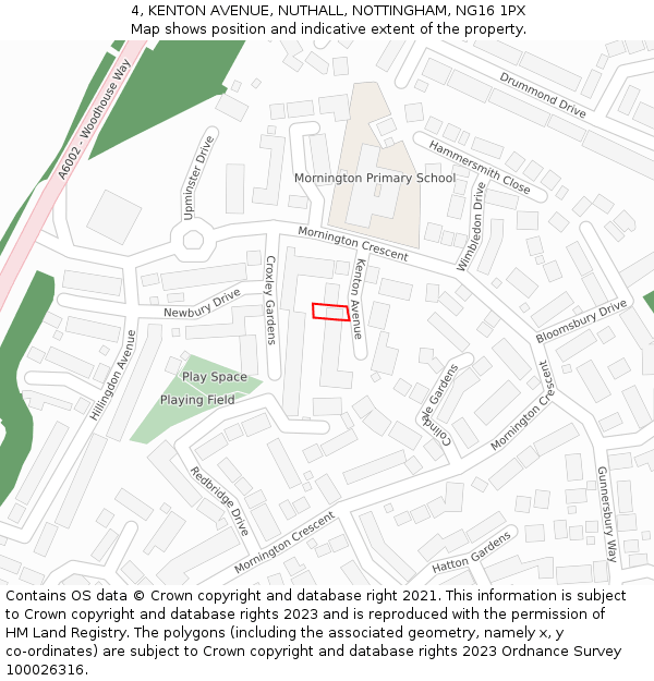 4, KENTON AVENUE, NUTHALL, NOTTINGHAM, NG16 1PX: Location map and indicative extent of plot