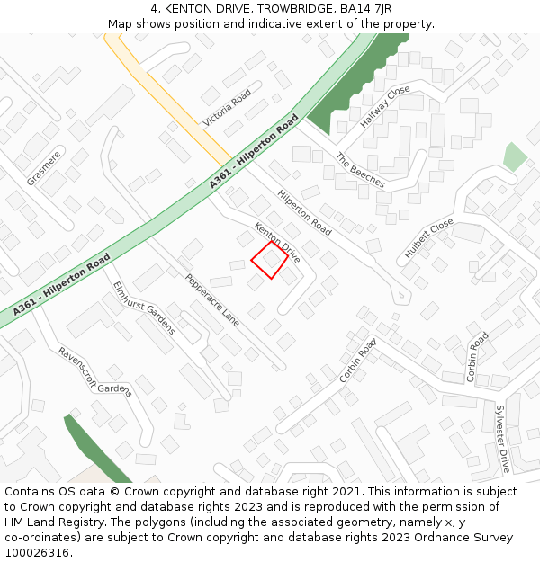 4, KENTON DRIVE, TROWBRIDGE, BA14 7JR: Location map and indicative extent of plot