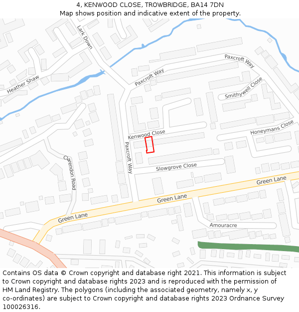 4, KENWOOD CLOSE, TROWBRIDGE, BA14 7DN: Location map and indicative extent of plot