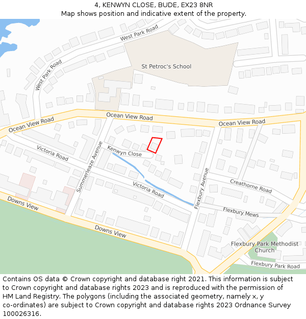 4, KENWYN CLOSE, BUDE, EX23 8NR: Location map and indicative extent of plot