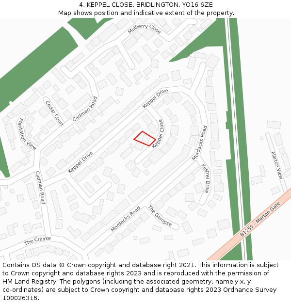 4, KEPPEL CLOSE, BRIDLINGTON, YO16 6ZE: Location map and indicative extent of plot