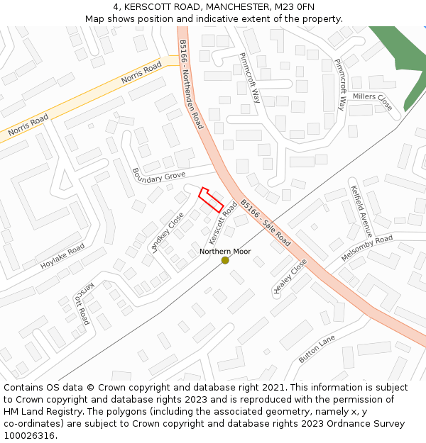 4, KERSCOTT ROAD, MANCHESTER, M23 0FN: Location map and indicative extent of plot