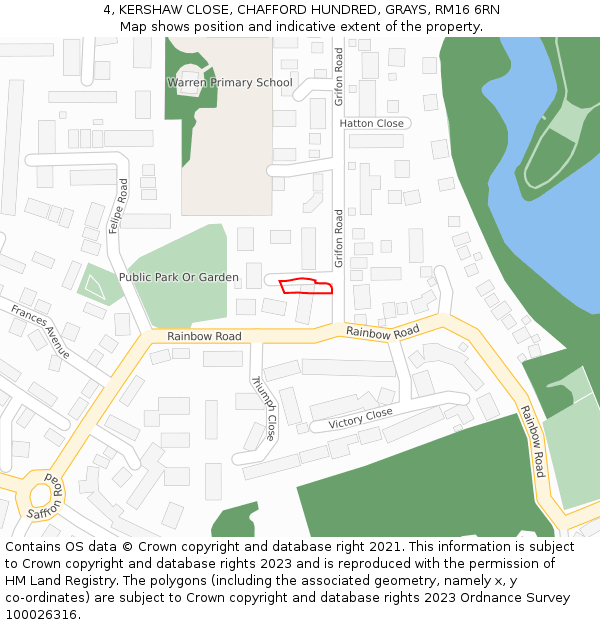 4, KERSHAW CLOSE, CHAFFORD HUNDRED, GRAYS, RM16 6RN: Location map and indicative extent of plot