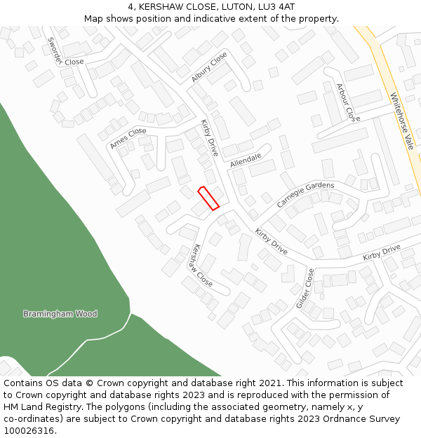 4, KERSHAW CLOSE, LUTON, LU3 4AT: Location map and indicative extent of plot