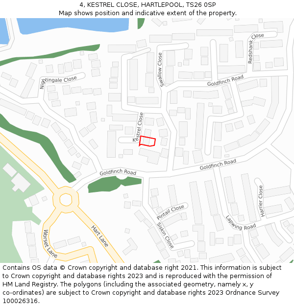 4, KESTREL CLOSE, HARTLEPOOL, TS26 0SP: Location map and indicative extent of plot