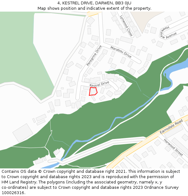 4, KESTREL DRIVE, DARWEN, BB3 0JU: Location map and indicative extent of plot