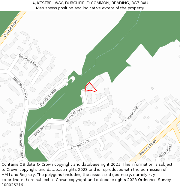 4, KESTREL WAY, BURGHFIELD COMMON, READING, RG7 3XU: Location map and indicative extent of plot