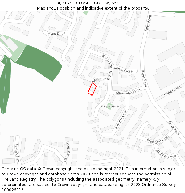 4, KEYSE CLOSE, LUDLOW, SY8 1UL: Location map and indicative extent of plot
