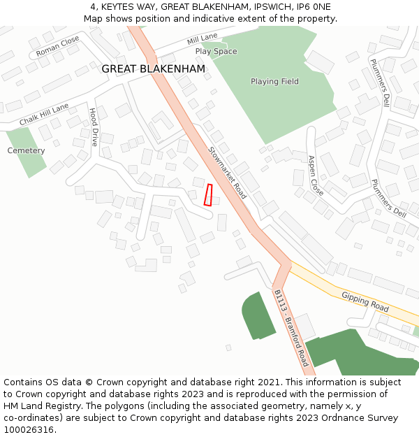 4, KEYTES WAY, GREAT BLAKENHAM, IPSWICH, IP6 0NE: Location map and indicative extent of plot