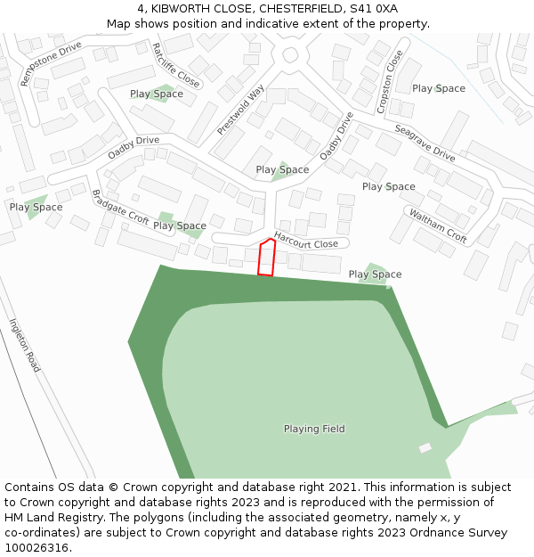 4, KIBWORTH CLOSE, CHESTERFIELD, S41 0XA: Location map and indicative extent of plot