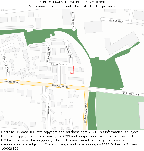 4, KILTON AVENUE, MANSFIELD, NG18 3GB: Location map and indicative extent of plot