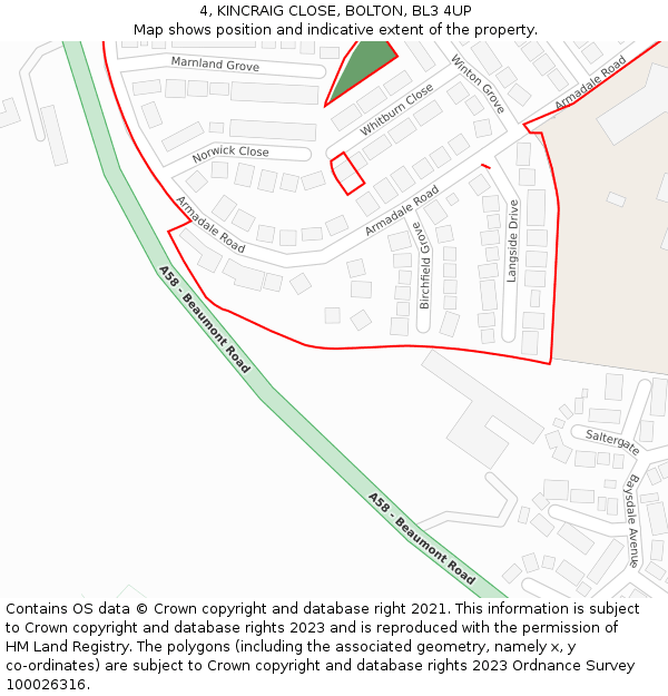 4, KINCRAIG CLOSE, BOLTON, BL3 4UP: Location map and indicative extent of plot