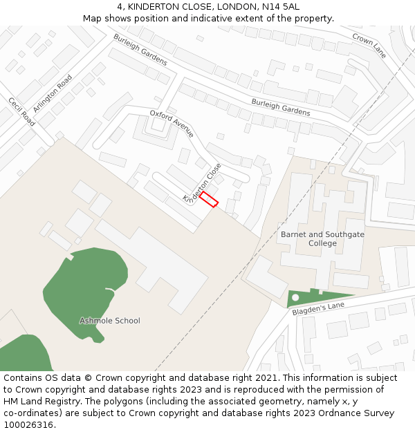4, KINDERTON CLOSE, LONDON, N14 5AL: Location map and indicative extent of plot