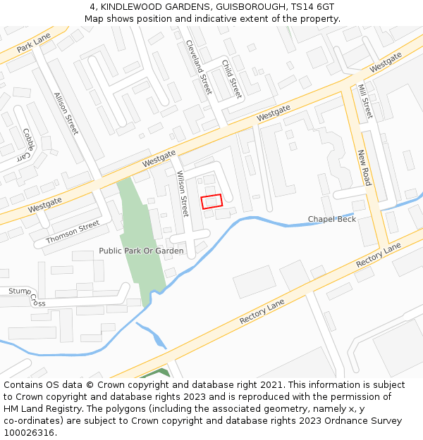 4, KINDLEWOOD GARDENS, GUISBOROUGH, TS14 6GT: Location map and indicative extent of plot