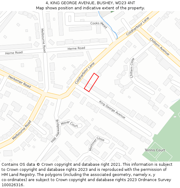 4, KING GEORGE AVENUE, BUSHEY, WD23 4NT: Location map and indicative extent of plot