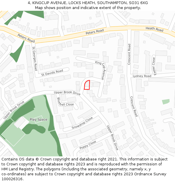 4, KINGCUP AVENUE, LOCKS HEATH, SOUTHAMPTON, SO31 6XG: Location map and indicative extent of plot