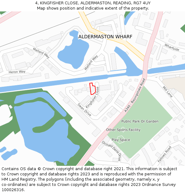 4, KINGFISHER CLOSE, ALDERMASTON, READING, RG7 4UY: Location map and indicative extent of plot