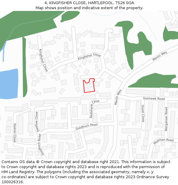 4, KINGFISHER CLOSE, HARTLEPOOL, TS26 0GA: Location map and indicative extent of plot