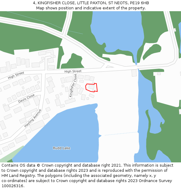 4, KINGFISHER CLOSE, LITTLE PAXTON, ST NEOTS, PE19 6HB: Location map and indicative extent of plot