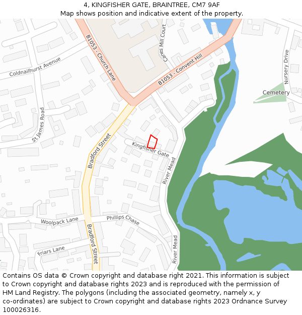 4, KINGFISHER GATE, BRAINTREE, CM7 9AF: Location map and indicative extent of plot