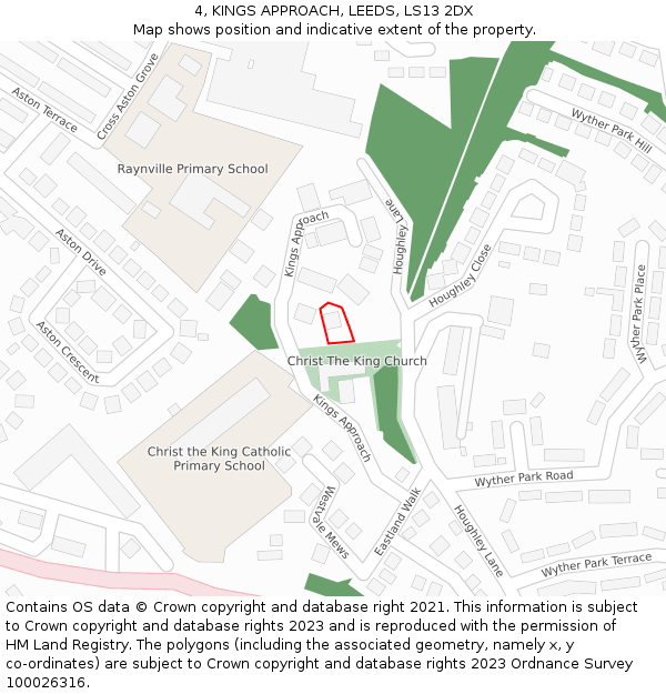 4, KINGS APPROACH, LEEDS, LS13 2DX: Location map and indicative extent of plot