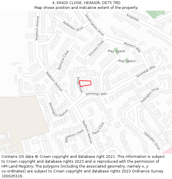 4, KINGS CLOSE, HEANOR, DE75 7RD: Location map and indicative extent of plot